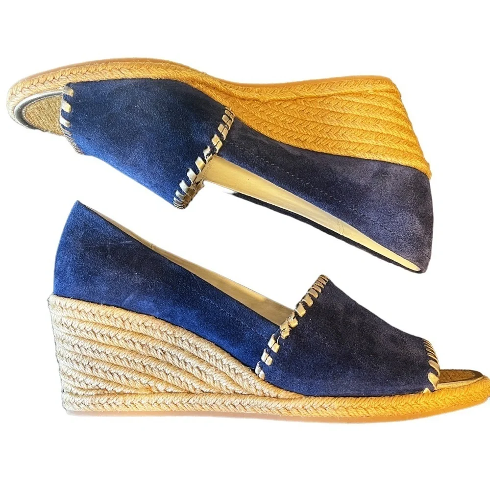 Jack Rogers‎ Blue Palmer Espadrille Wedge Peep toe Summer Resort Shoe Women's 9